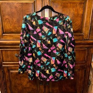 Vintage Multicolor Abstract Geometric Patterned Top